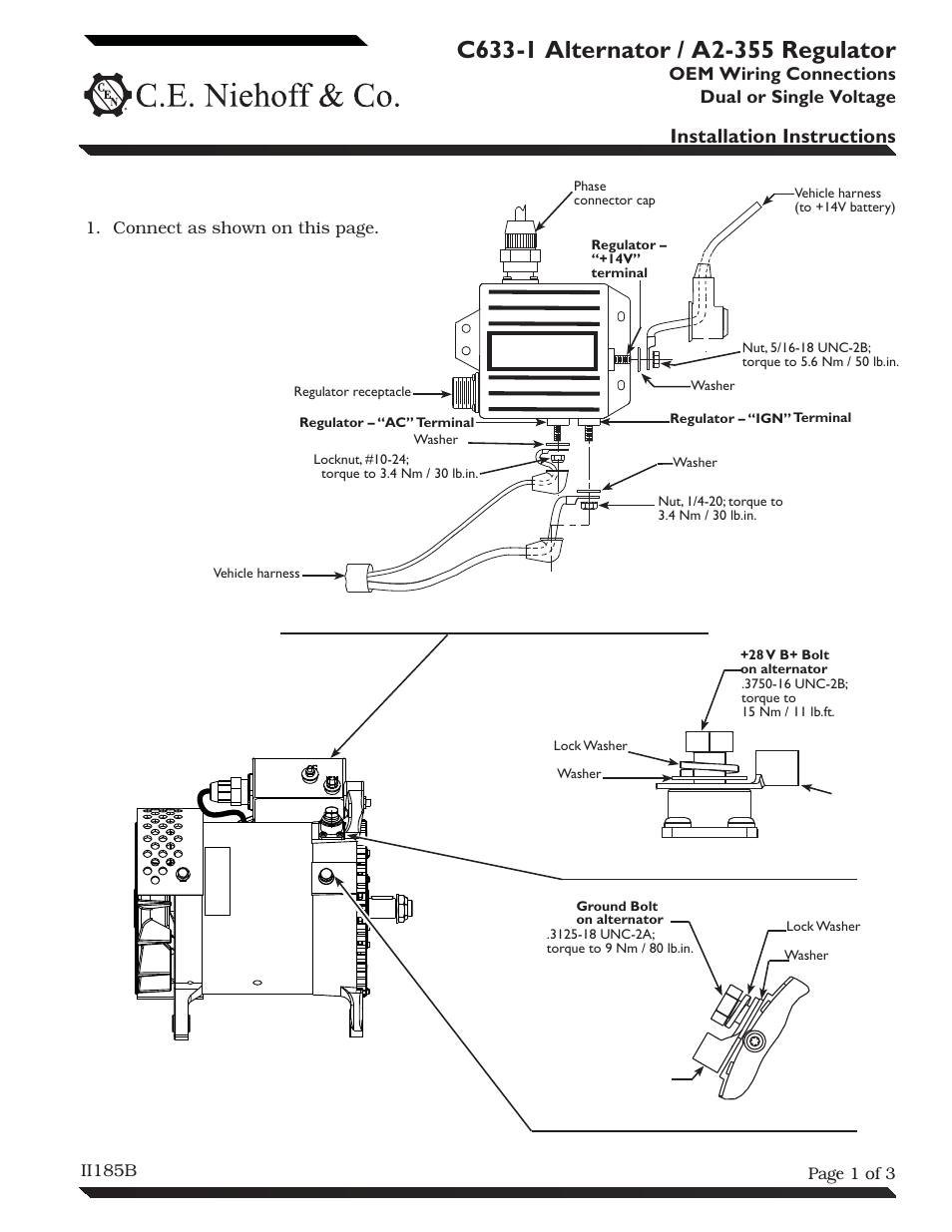 C.E. Niehoff & Co. C633-1 Alternator/A2-355 Regulator Installation User Manual | 3 pages