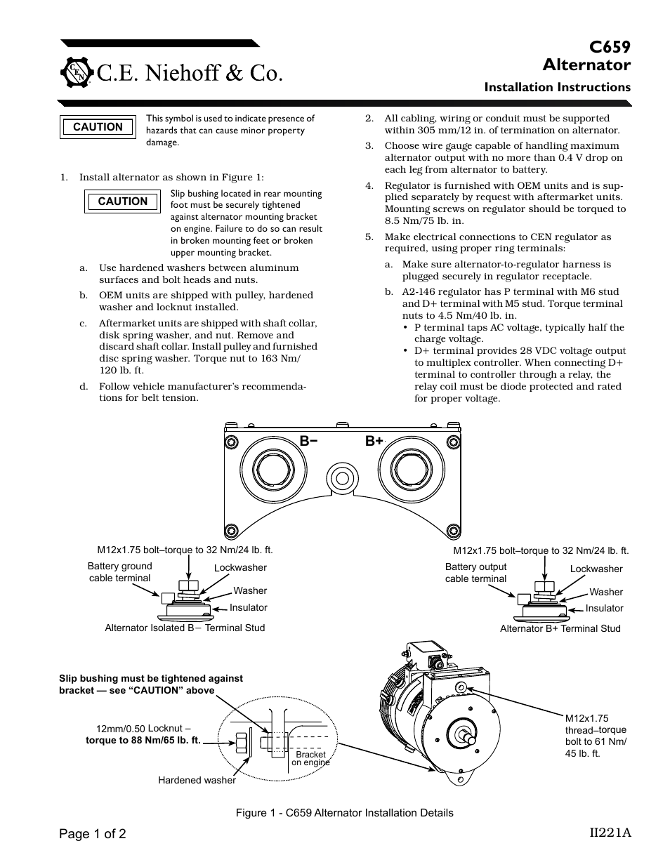 C.E. Niehoff & Co. C659 Alternator Installation User Manual | 2 pages