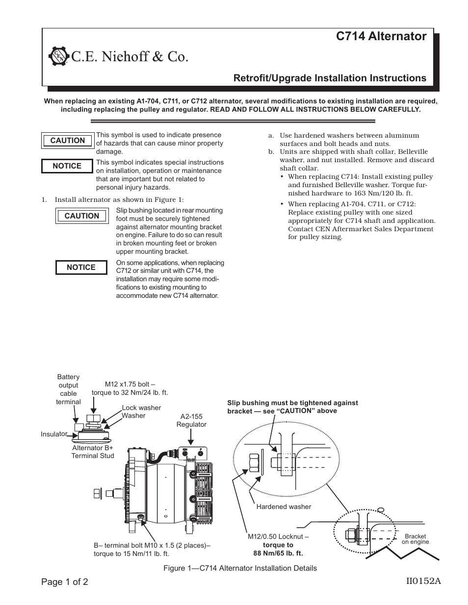 C.E. Niehoff & Co. C714 Alternator Retrofit/Upgrade Installation User Manual | 2 pages