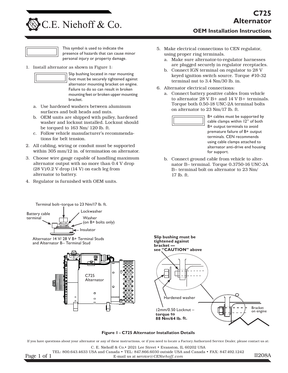 C.E. Niehoff & Co. C725 OEM Installation User Manual | 1 page