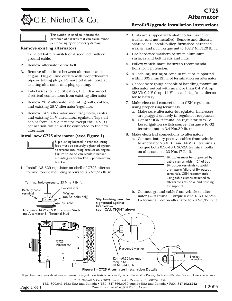 C.E. Niehoff & Co. C725 Retrofit/Upgrade Installation User Manual | 1 page