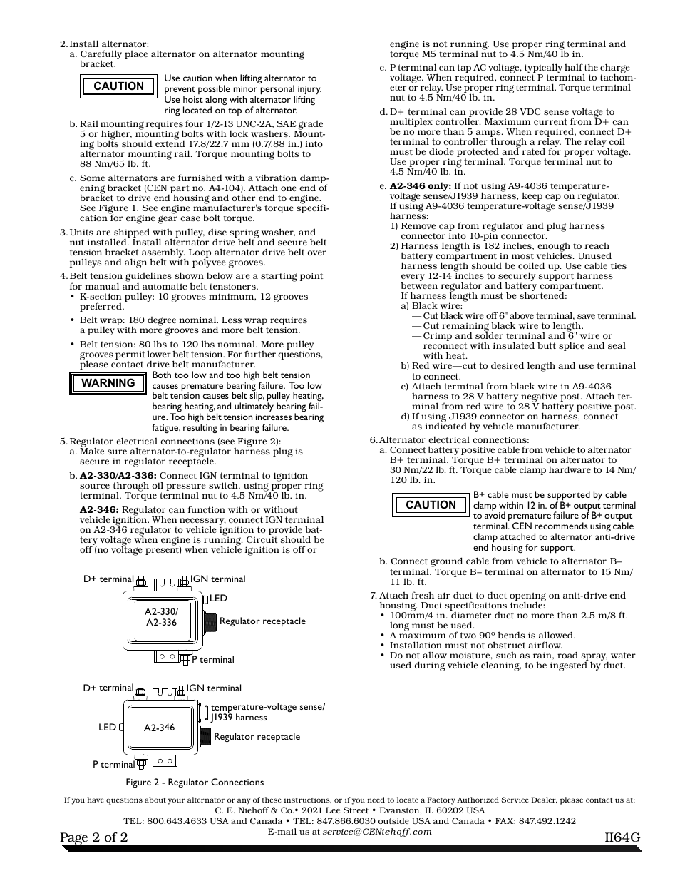 Ii64g page 2 of 2 | C.E. Niehoff & Co. C803D/C840D Alternator OEM Installation User Manual | Page 2 / 2