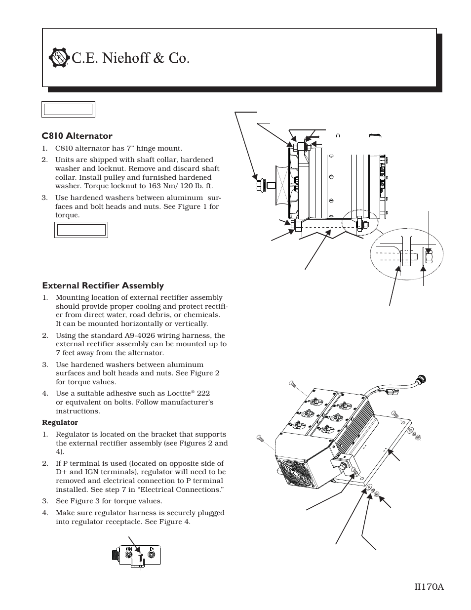 C.E. Niehoff & Co. C810 Alternator w/External Rectifier Assy Installation User Manual | 2 pages