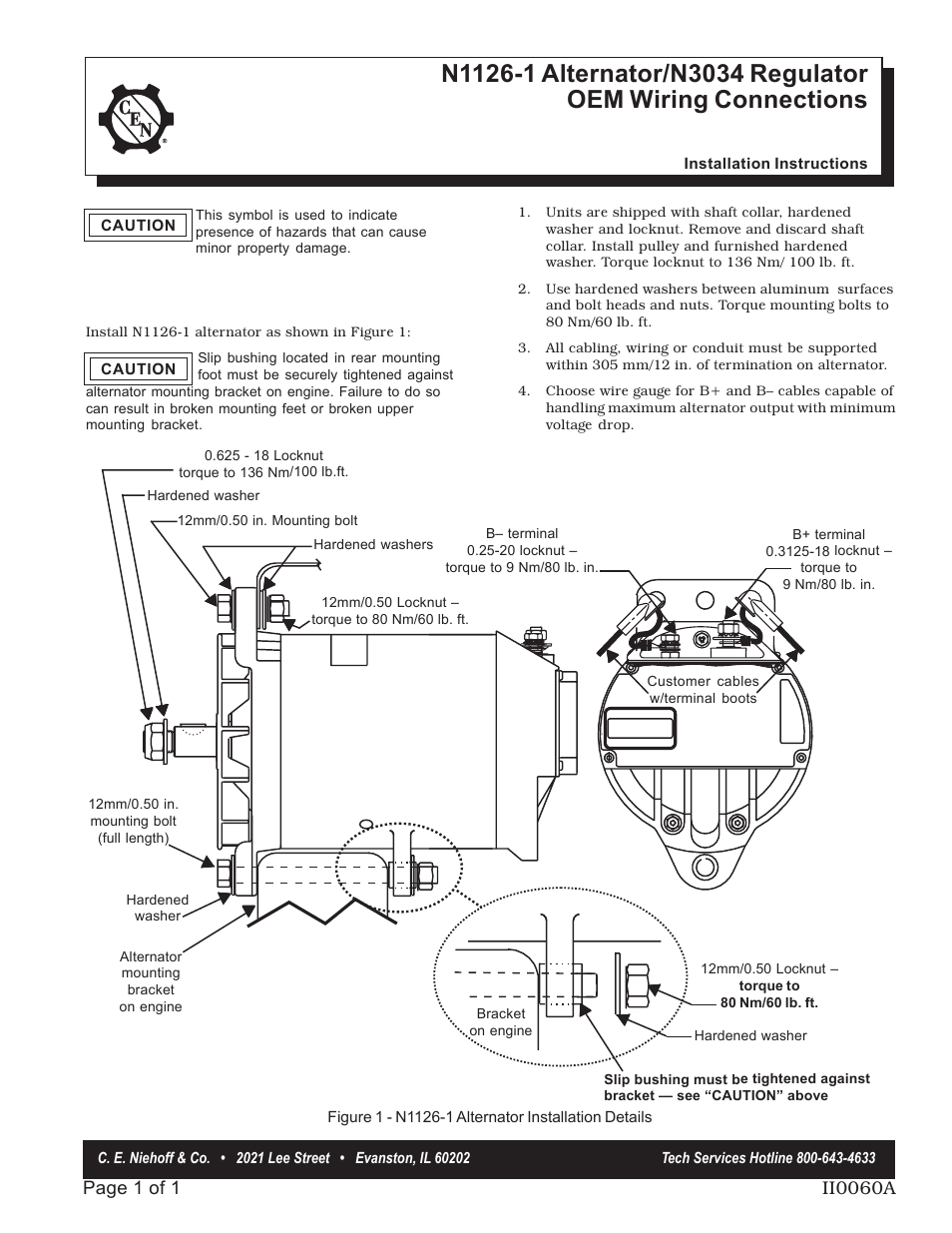 C.E. Niehoff & Co. N1126-1 Alternator Installation User Manual | 1 page