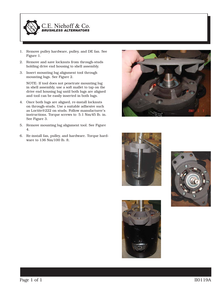 C.E. Niehoff & Co. N1127-3 DE Housing Alignment Correction Instructions User Manual | 1 page