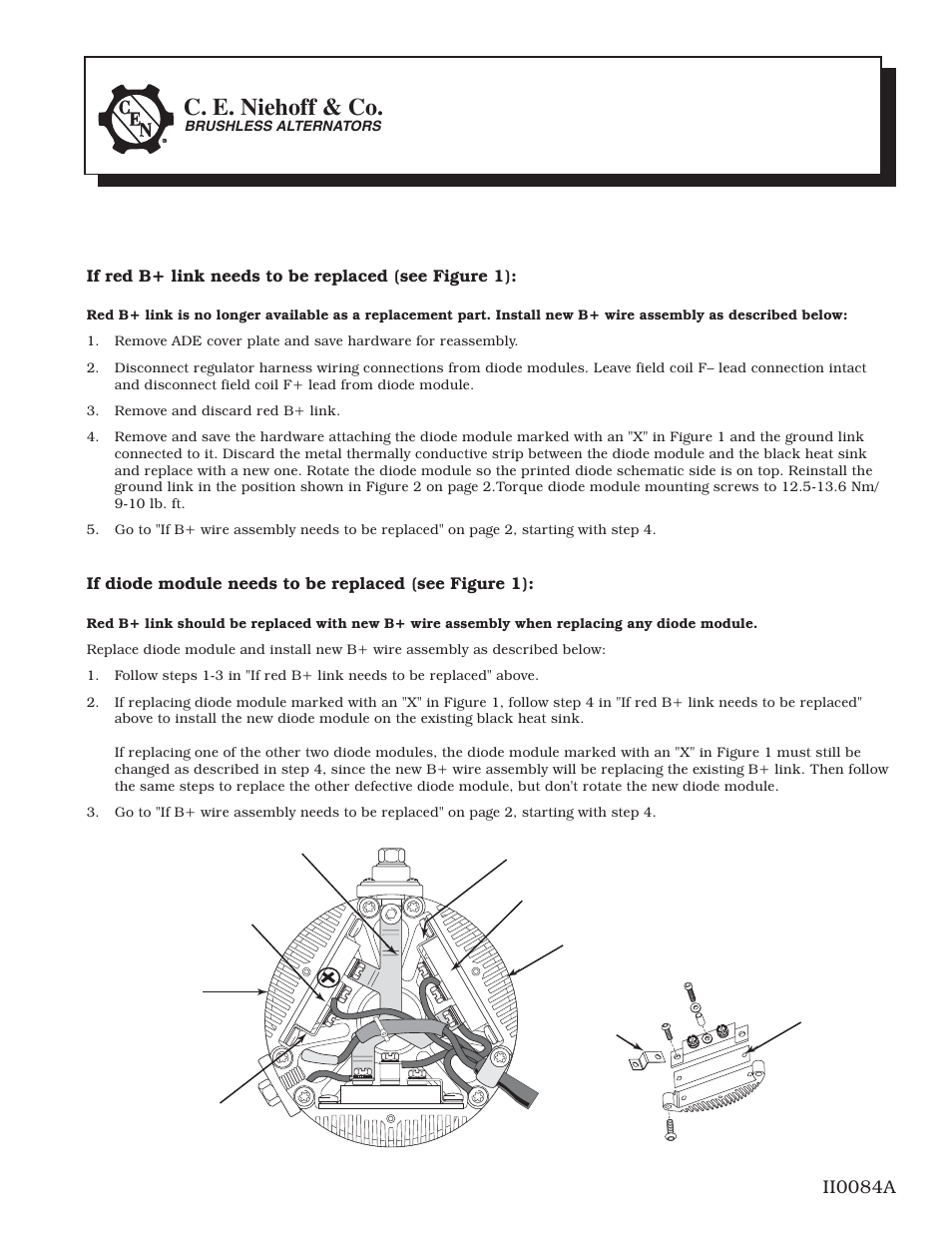 C.E. Niehoff & Co. N1128-1 Alternator w/Link or w/Wiring Harness Installation User Manual | 2 pages