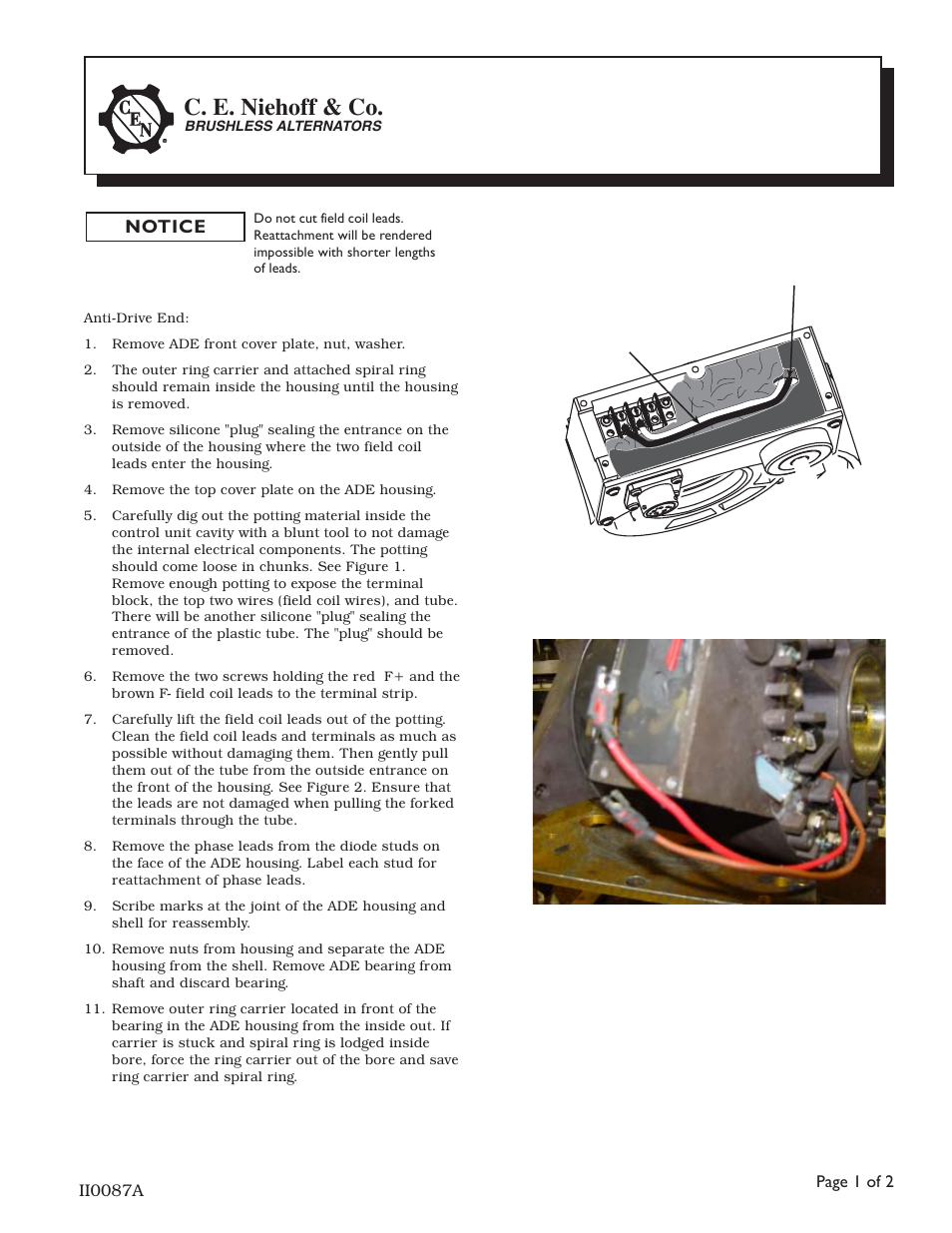 C.E. Niehoff & Co. N1235: N7074 ADE Housing Replacement Instructions User Manual | 2 pages