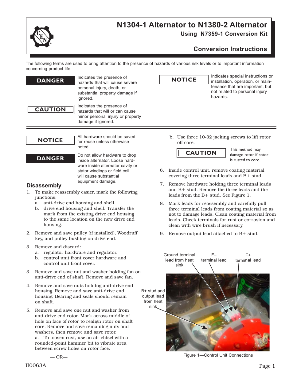 C.E. Niehoff & Co. N1304-1 to N1380-2: N7359-1 Conversion Kit Instructions User Manual | 5 pages
