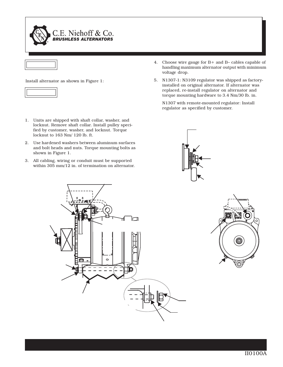 C.E. Niehoff & Co. N1307/N1307-1 Alternators Installation User Manual | 1 page