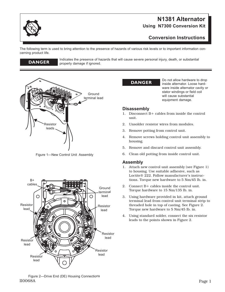 C.E. Niehoff & Co. N1381: N7300 Replacement Kit Instructions User Manual | 2 pages