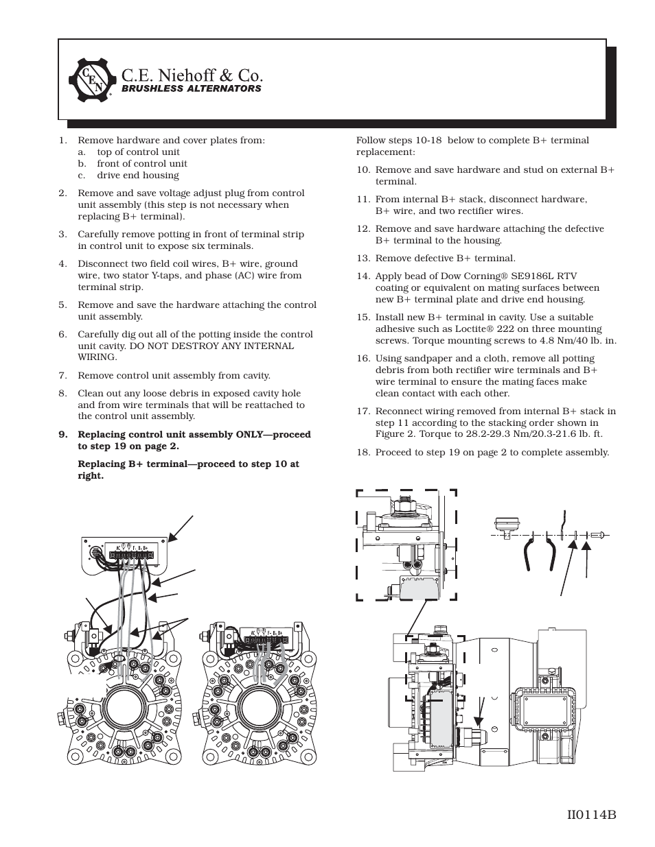 C.E. Niehoff & Co. N1388: N7153 Control Unit Assembly/ N7155 B+ Output Stud Replacement Instructions User Manual | 2 pages