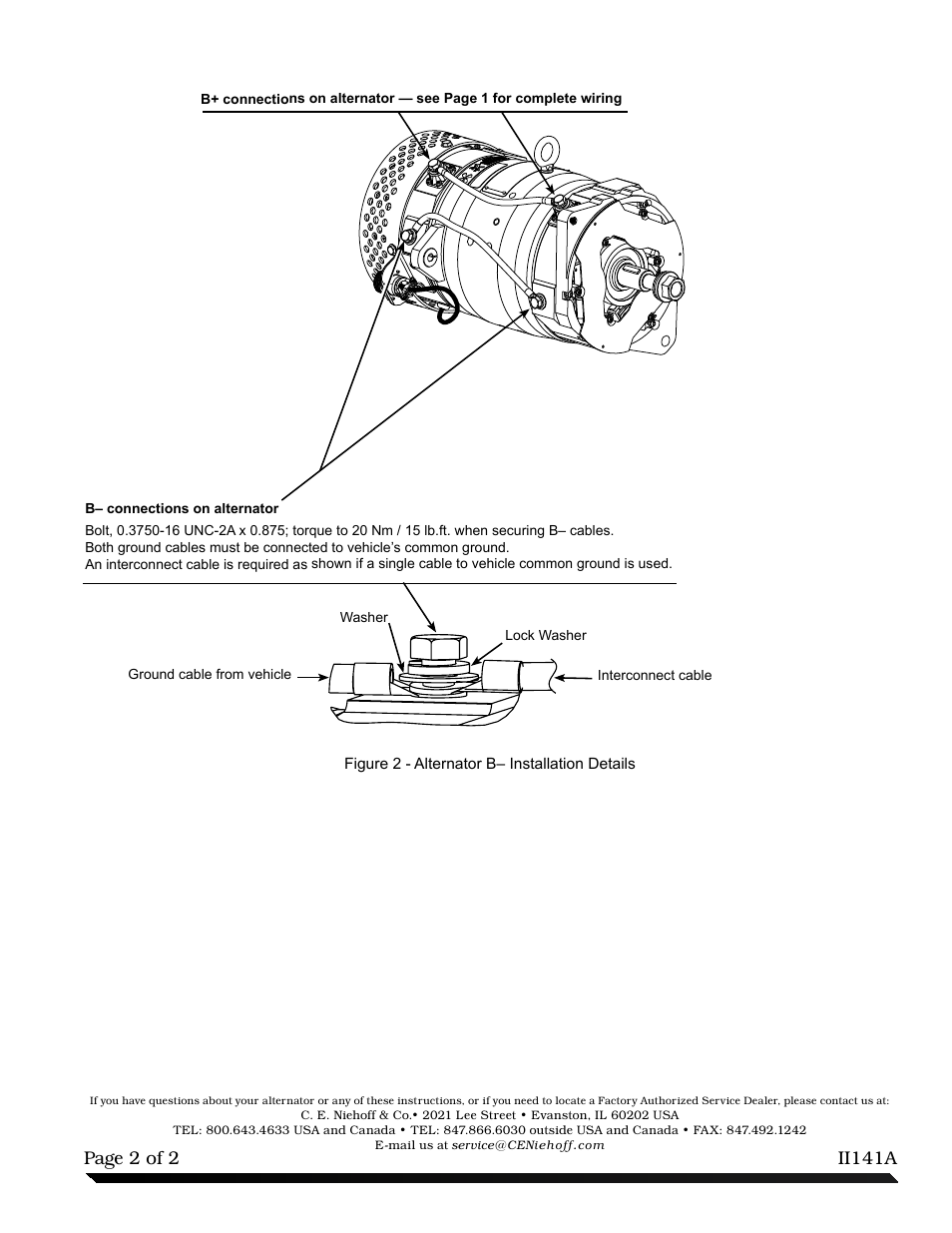 C.E. Niehoff & Co. N1617 Alternator/N3264 Regulator Installation User Manual | Page 2 / 2