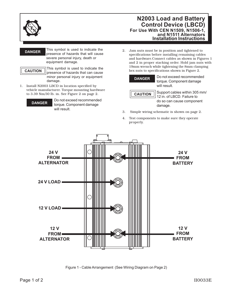 C.E. Niehoff & Co. N2003 LBCD Installation User Manual | 2 pages
