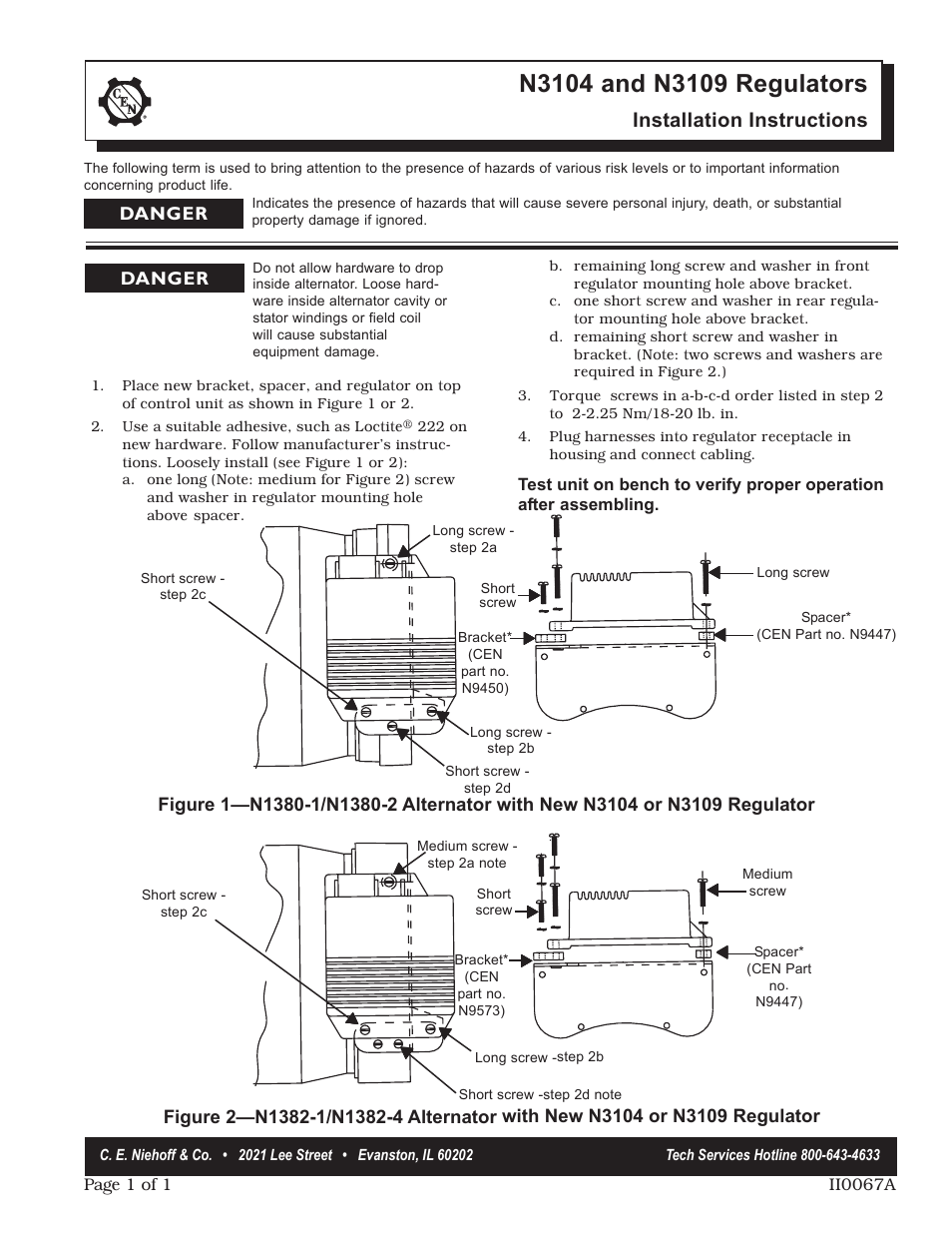 C.E. Niehoff & Co. N3109/N3014 Regulator Kit Installation User Manual | 1 page
