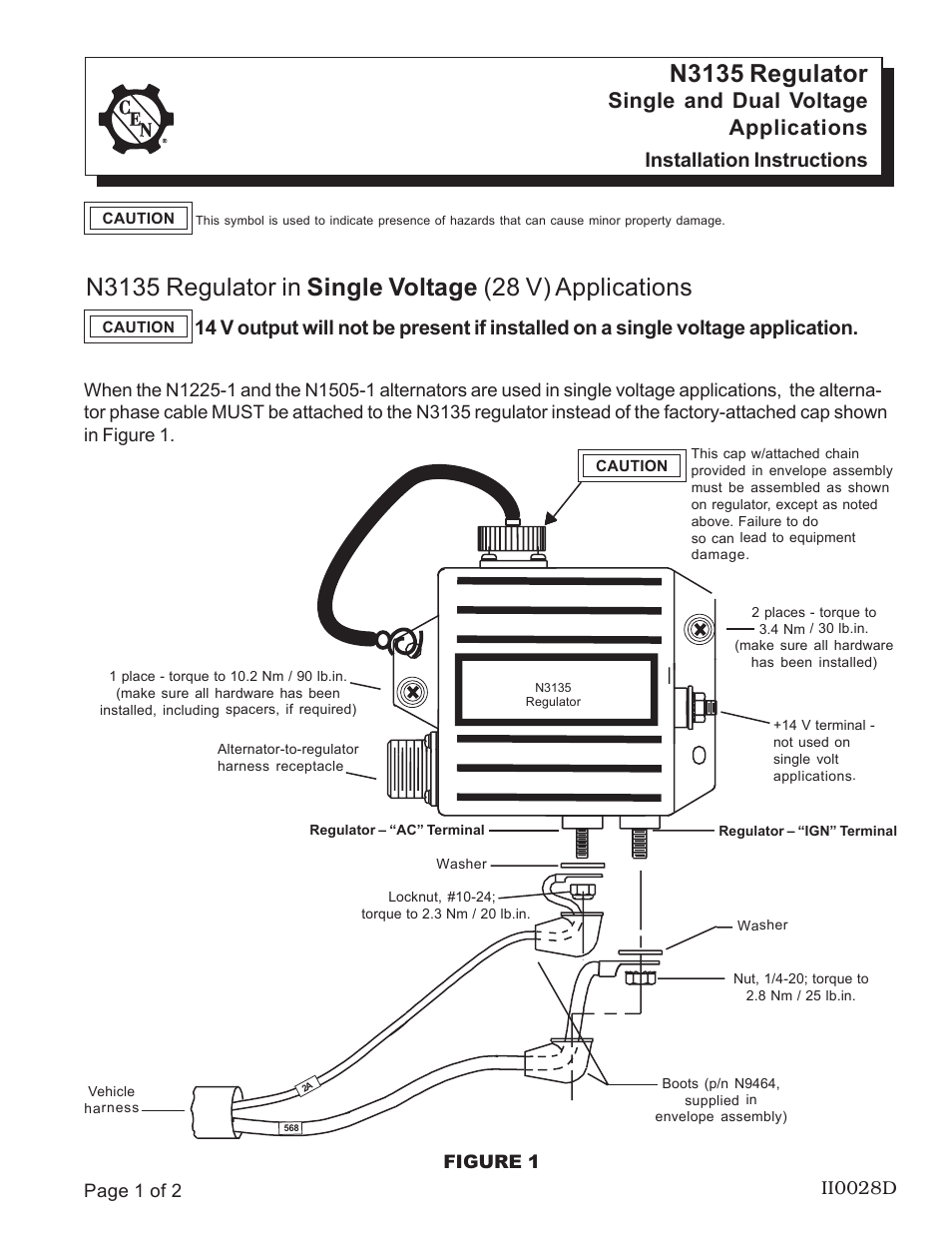 C.E. Niehoff & Co. N3135 Regulator Installation User Manual | 2 pages