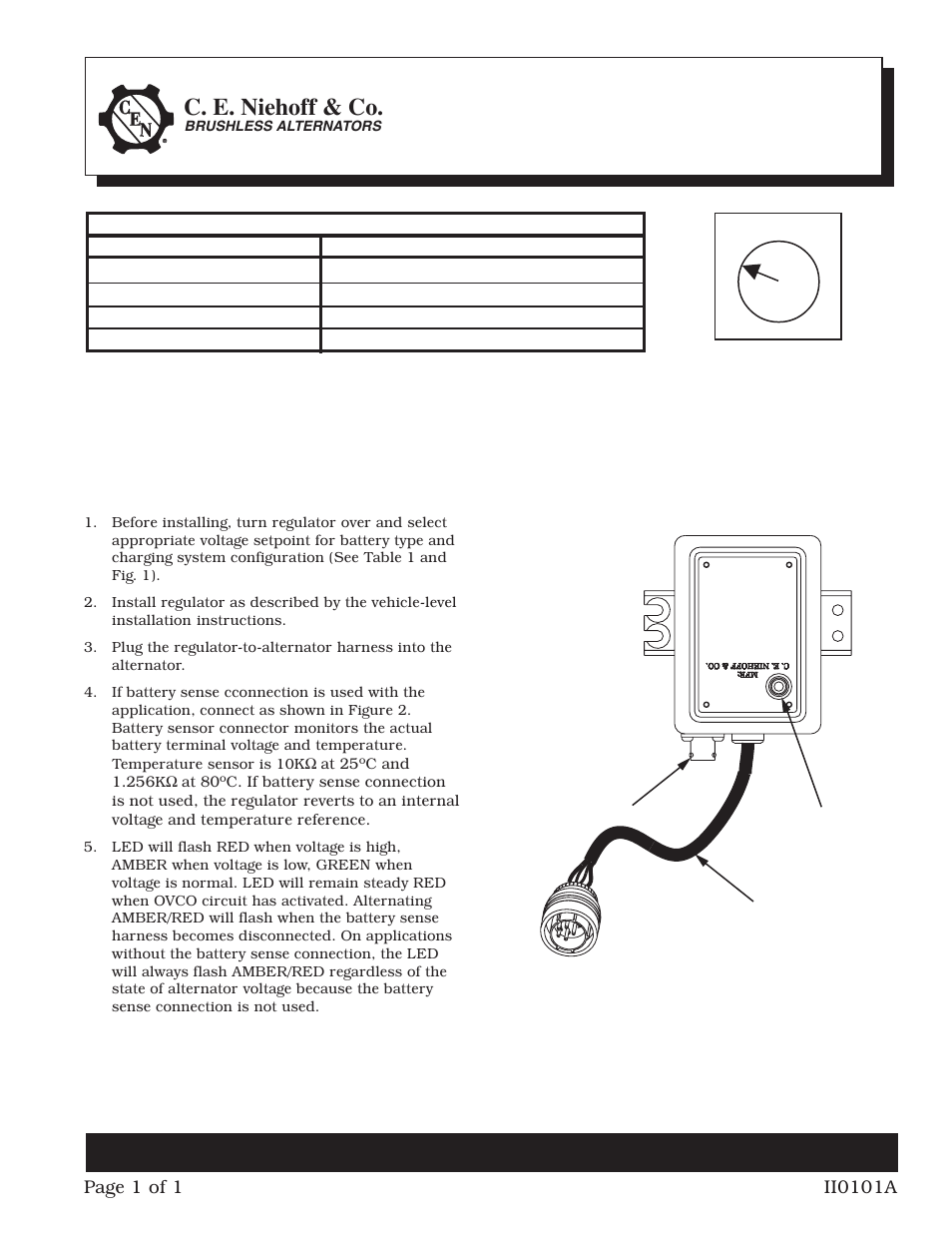 C.E. Niehoff & Co. N3202 Regulator Installation User Manual | 1 page