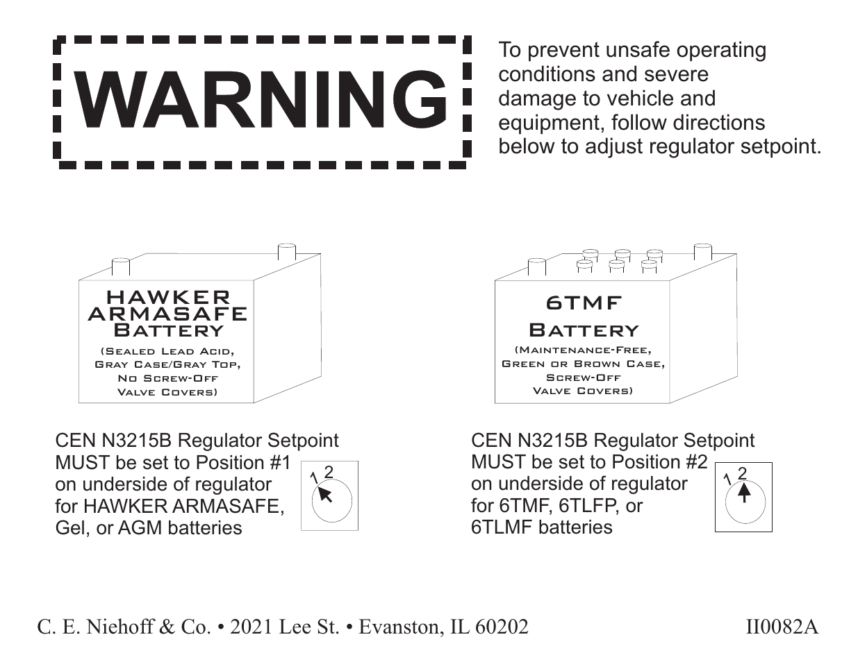C.E. Niehoff & Co. N3215B Regulator Settings per Specified Battery User Manual | 1 page