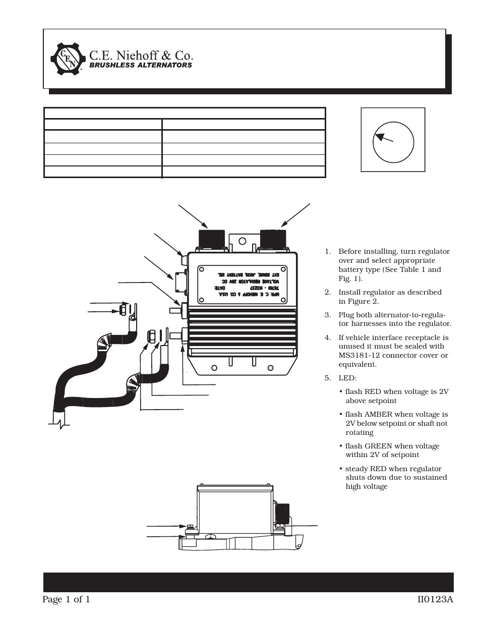 C.E. Niehoff & Co. N3237 Regulator Installation User Manual | 1 page