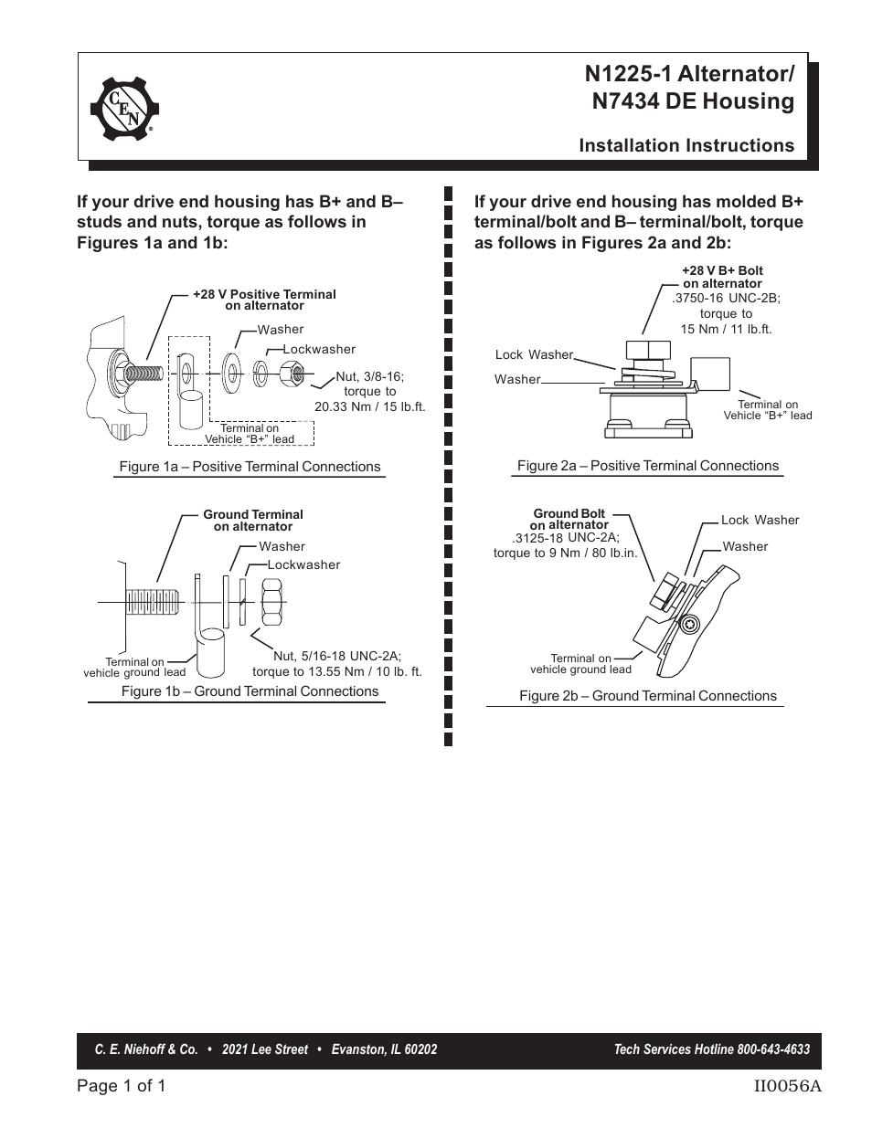 C.E. Niehoff & Co. N7434 DE Housing Termination (Old & New) Instructions User Manual | 1 page