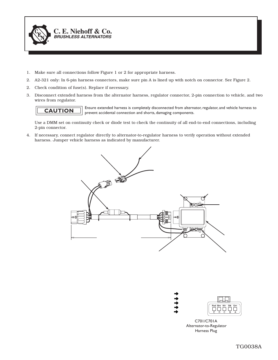 C.E. Niehoff & Co. A2-321/A2-322 Regulator with Extended Harness Troubleshooting Guides User Manual | 2 pages