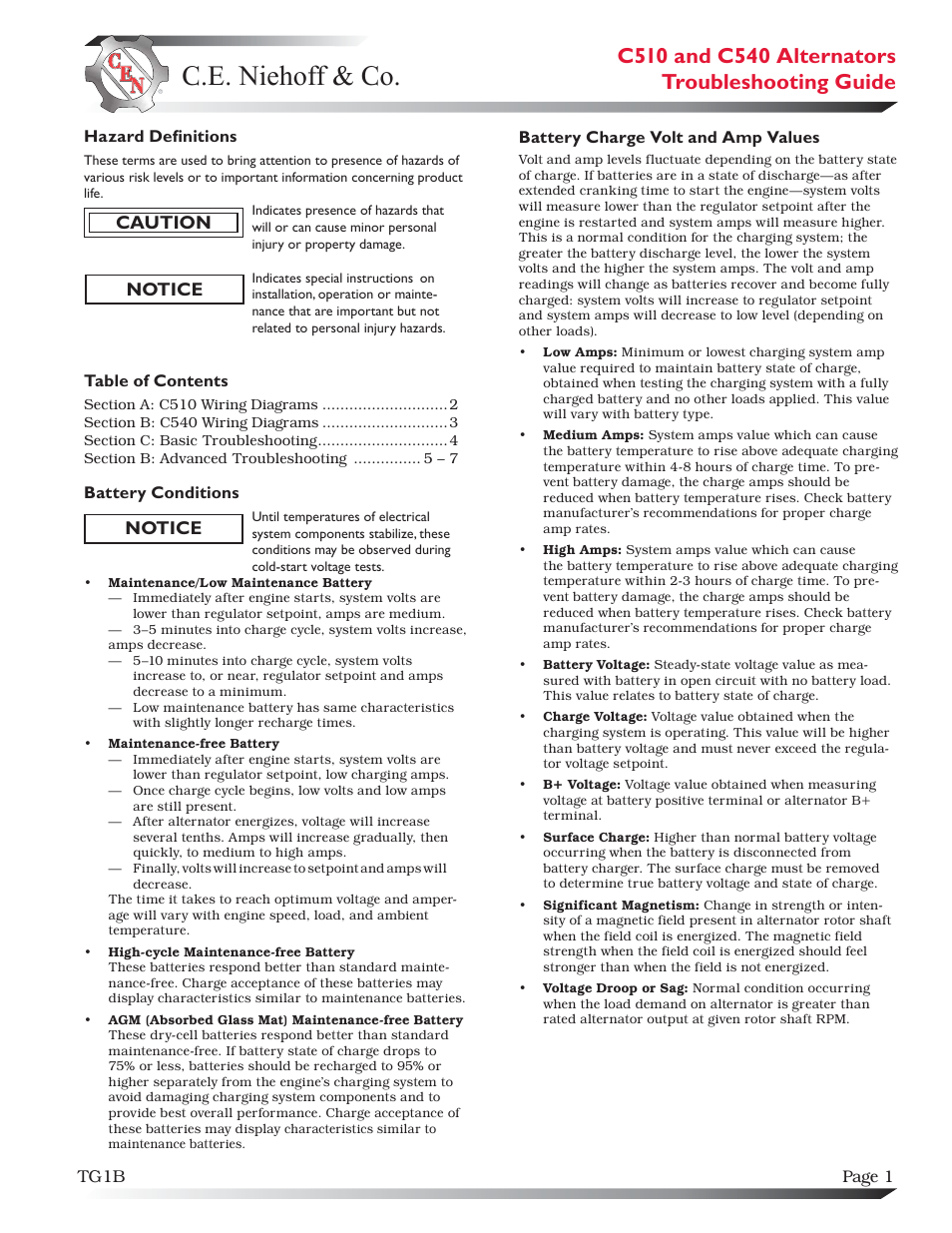C.E. Niehoff & Co. C510/C540 Troubleshooting Guides User Manual | 7 pages