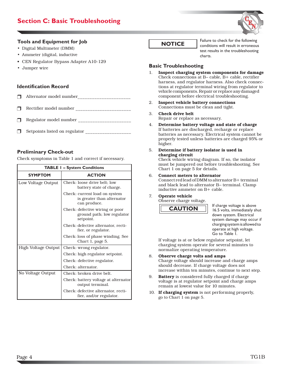 Caution, Notice | C.E. Niehoff & Co. C510/C540 Troubleshooting Guides User Manual | Page 4 / 7