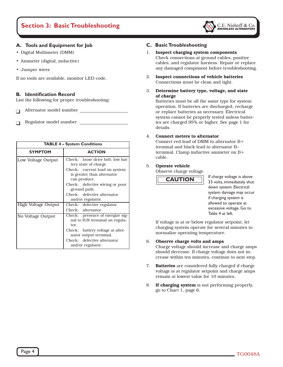 Tcaution | C.E. Niehoff & Co. C520 Troubleshooting Guides User Manual | Page 4 / 8