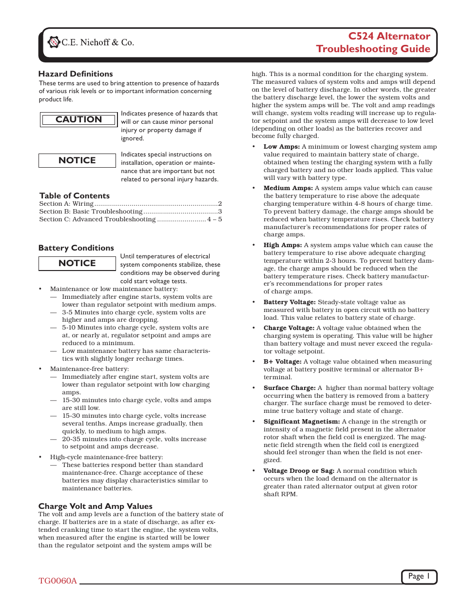 C.E. Niehoff & Co. C524 Troubleshooting Guides User Manual | 5 pages