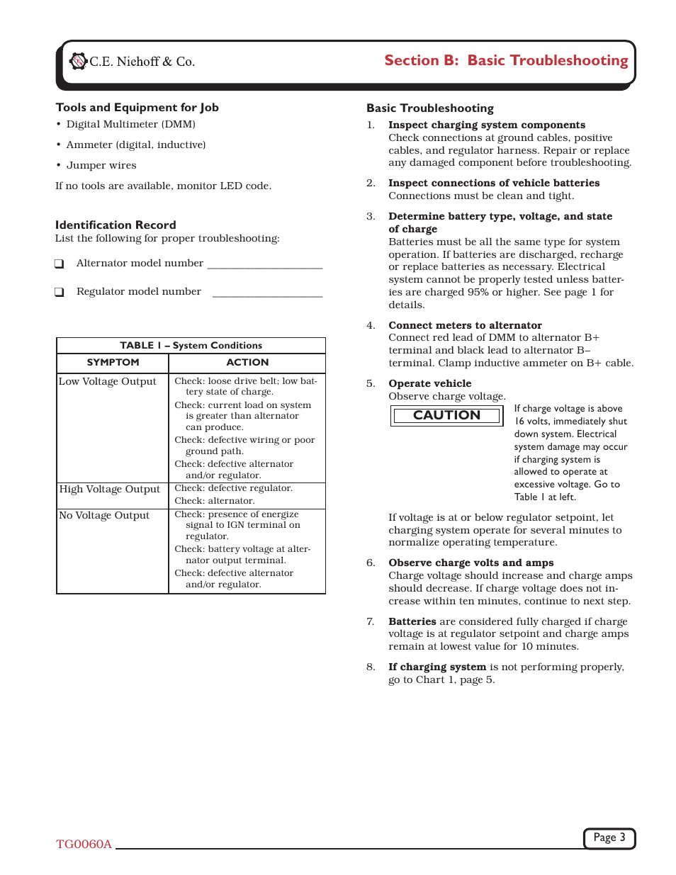 Caution | C.E. Niehoff & Co. C524 Troubleshooting Guides User Manual | Page 3 / 5