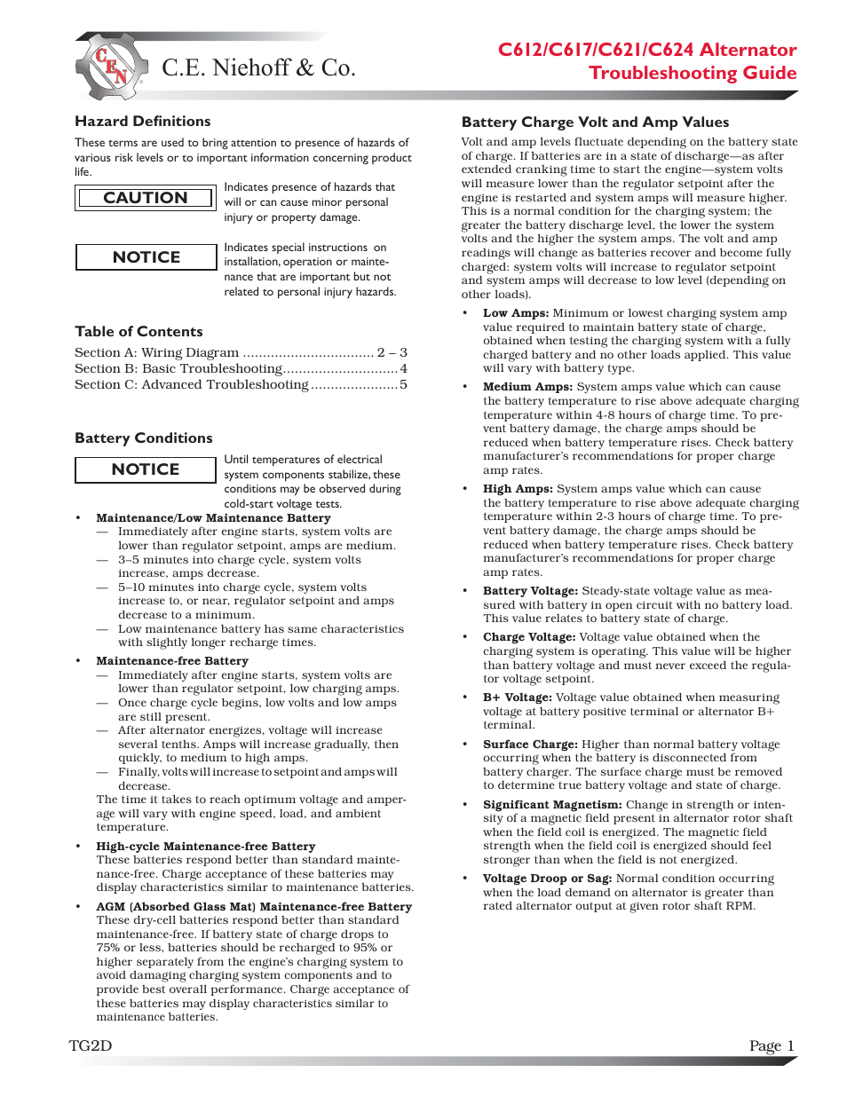 C.E. Niehoff & Co. C612/C617/C621/C624 Troubleshooting Guides User Manual | 5 pages