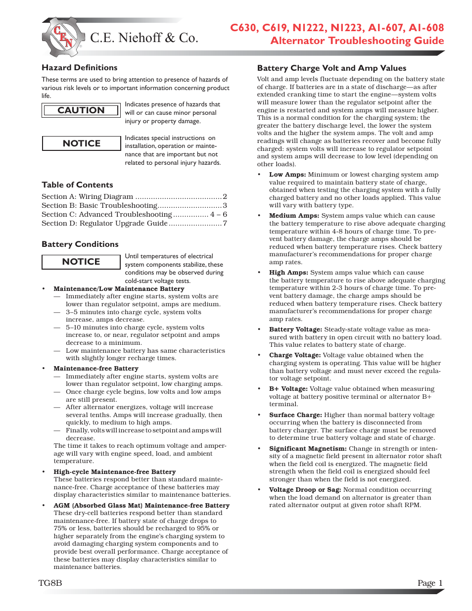 C.E. Niehoff & Co. C619/C630/N1222/N1223/A1-607/A1-608 Troubleshooting Guides User Manual | 7 pages