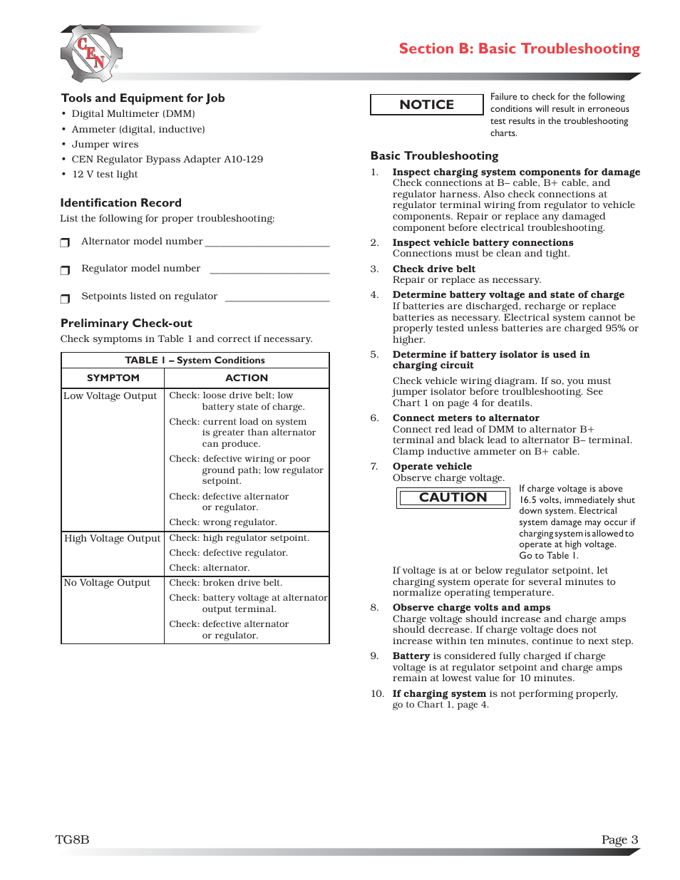 Caution, Notice | C.E. Niehoff & Co. C619/C630/N1222/N1223/A1-607/A1-608 Troubleshooting Guides User Manual | Page 3 / 7