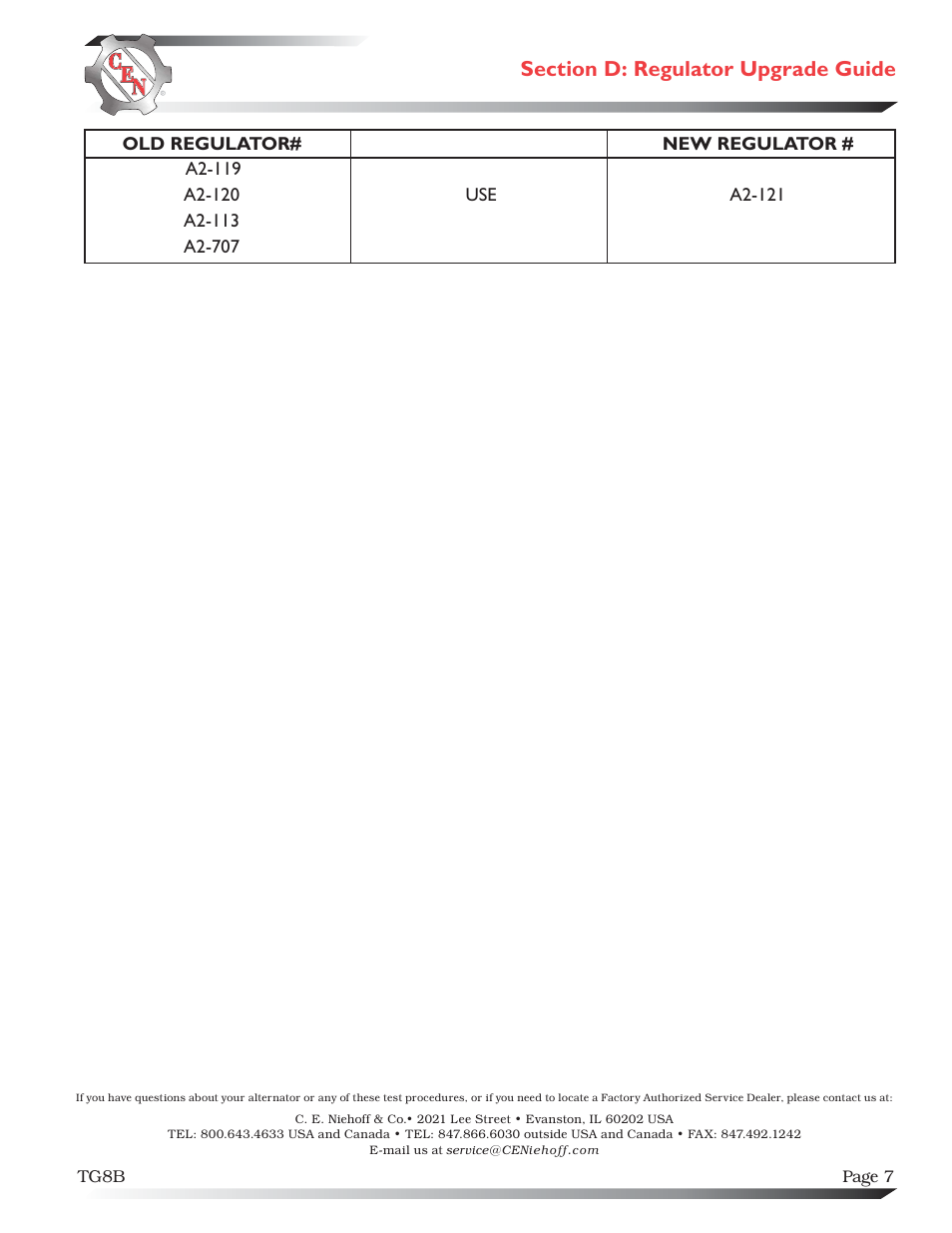 C.E. Niehoff & Co. C619/C630/N1222/N1223/A1-607/A1-608 Troubleshooting Guides User Manual | Page 7 / 7