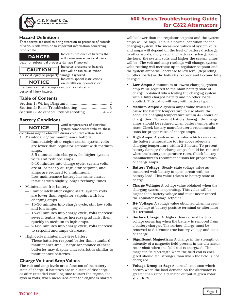 C.E. Niehoff & Co. C622 Troubleshooting Guides User Manual | 8 pages