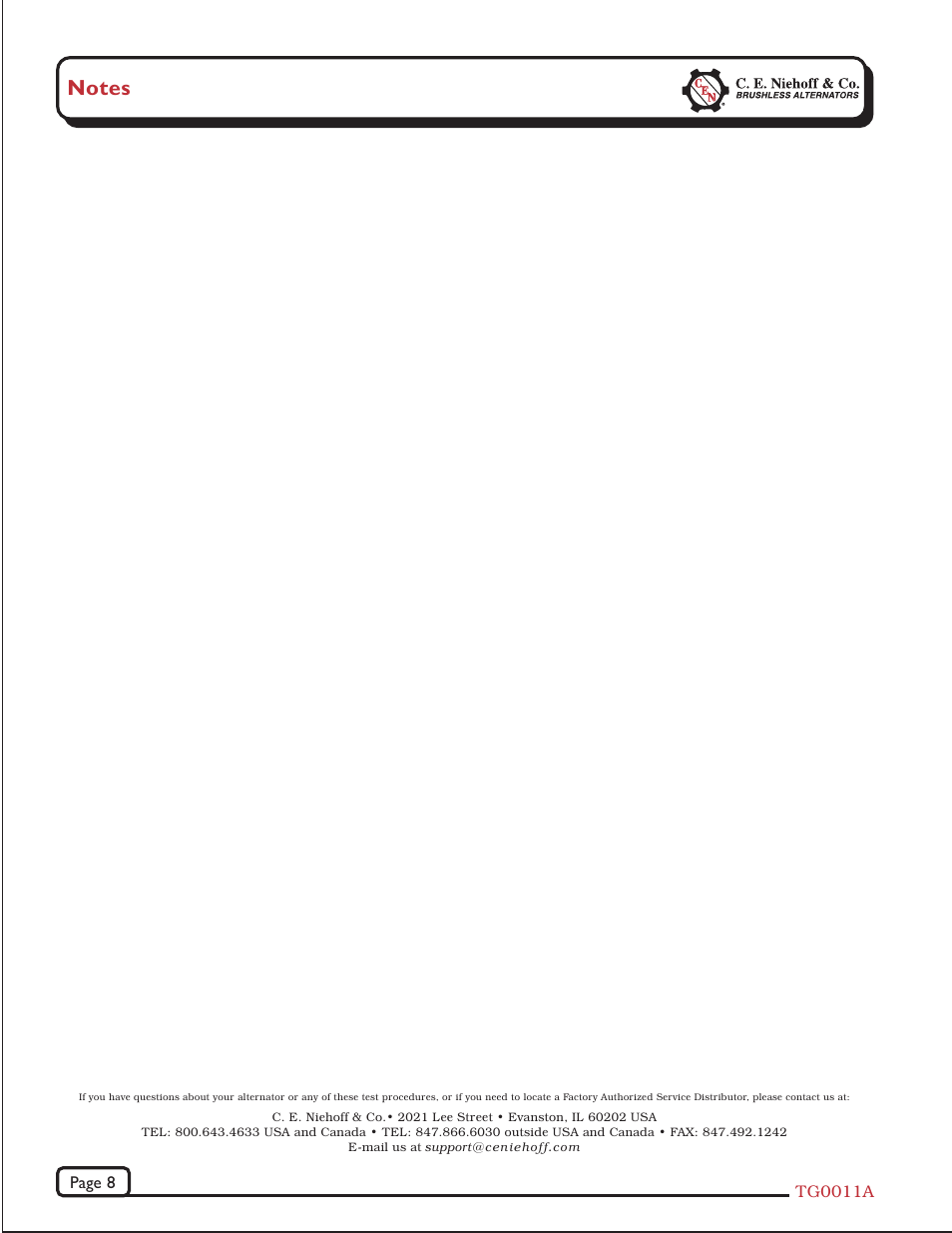 C.E. Niehoff & Co. C622 Troubleshooting Guides User Manual | Page 8 / 8