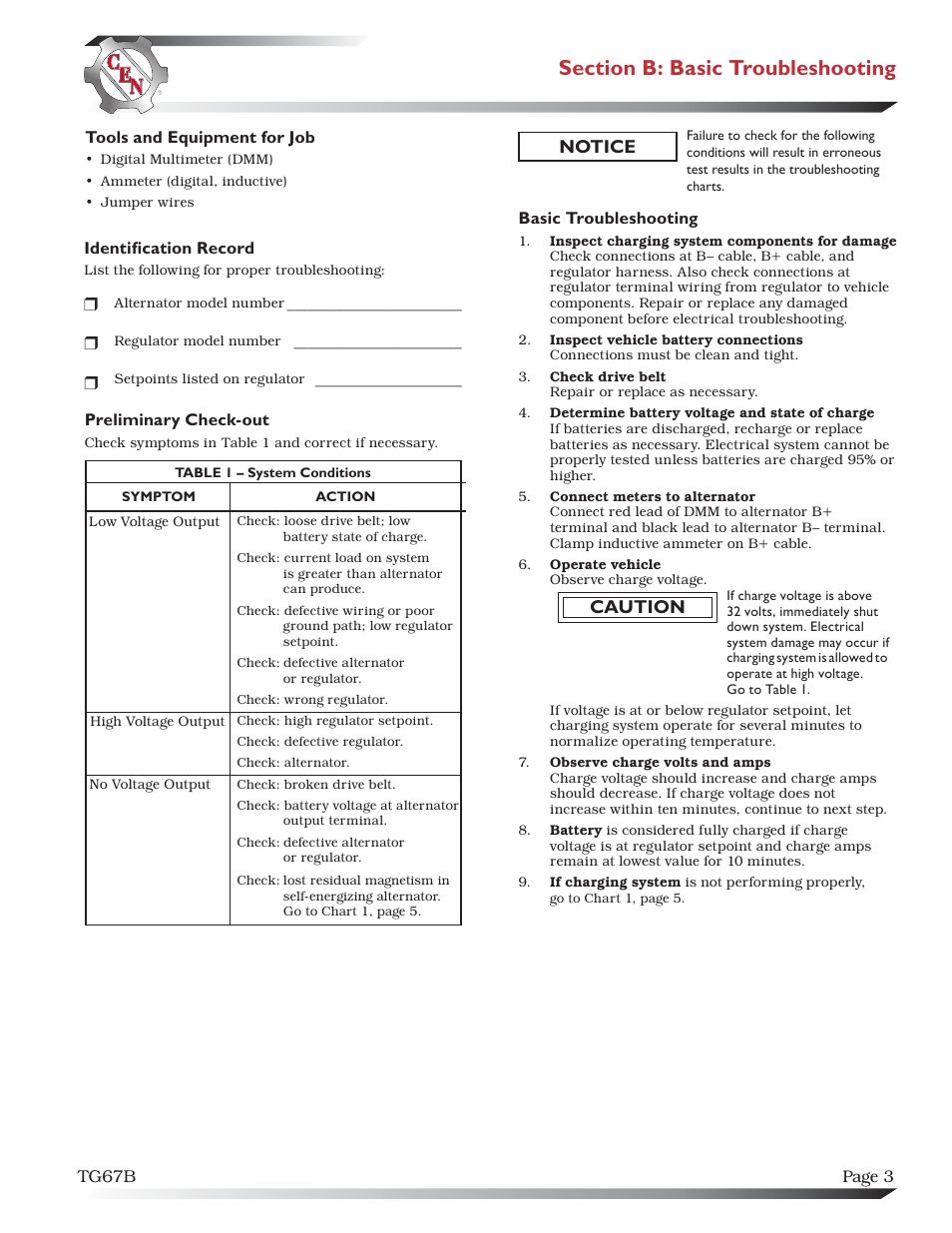 Caution, Notice | C.E. Niehoff & Co. C626 Troubleshooting Guides User Manual | Page 3 / 5