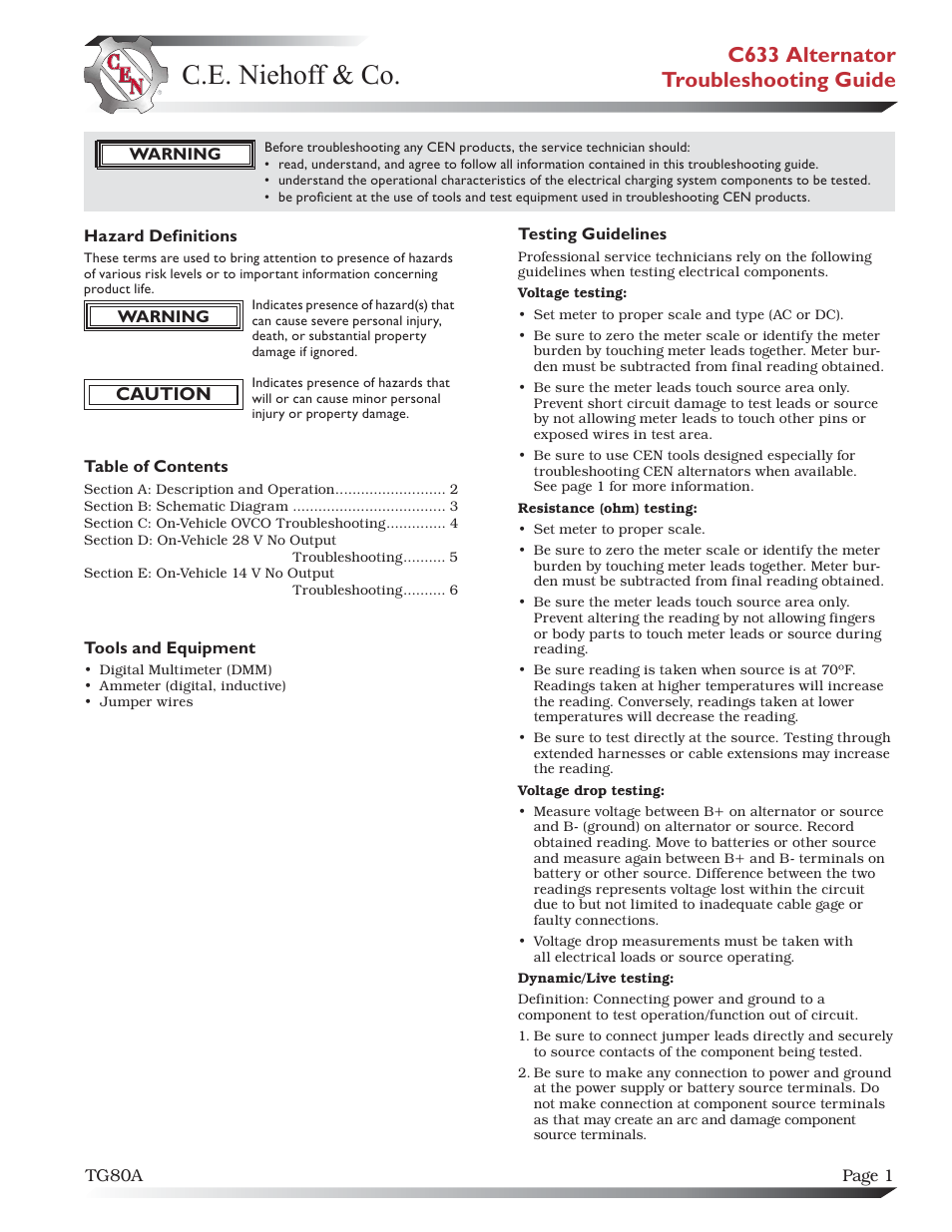 C.E. Niehoff & Co. C633 Troubleshooting Guides User Manual | 6 pages