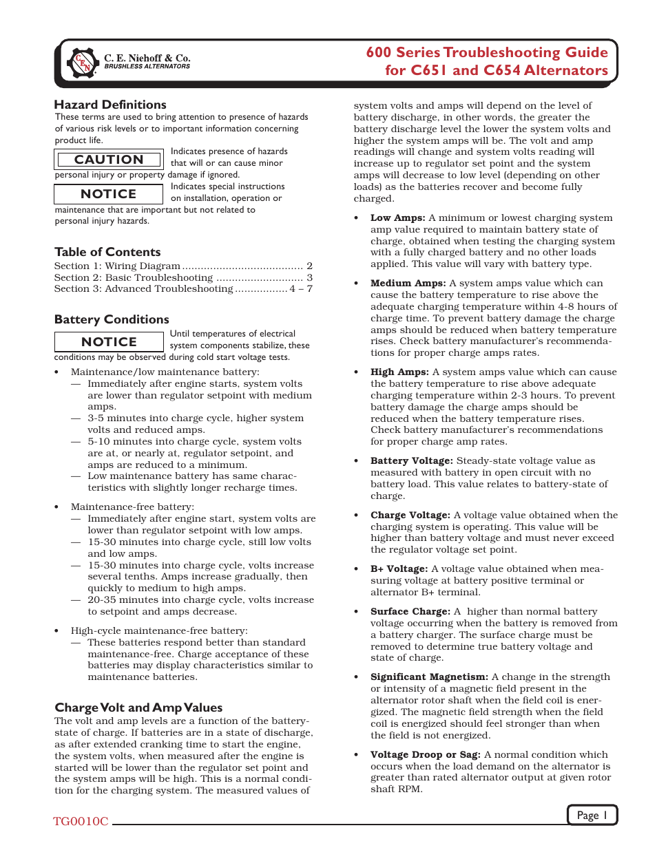 C.E. Niehoff & Co. C651/C654 Troubleshooting Guides User Manual | 8 pages