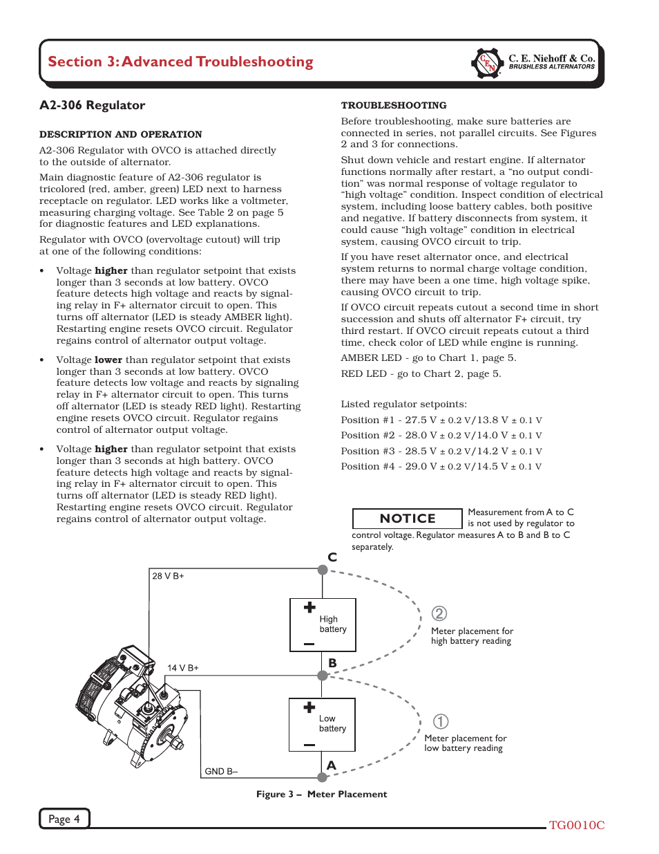 A2-306 regulator, Notice c b a | C.E. Niehoff & Co. C651/C654 Troubleshooting Guides User Manual | Page 4 / 8