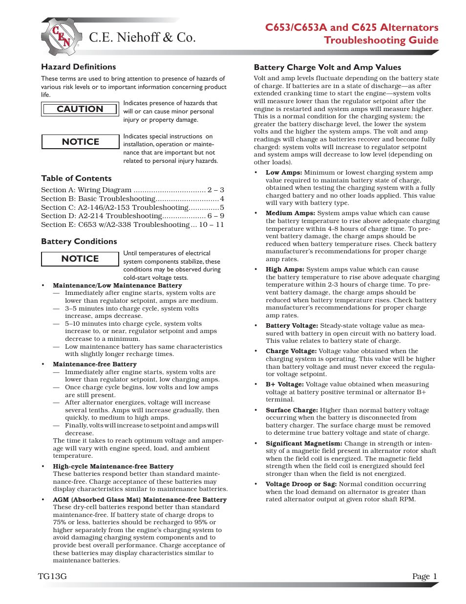 C.E. Niehoff & Co. C653/C653A/C625 Troubleshooting Guides User Manual | 11 pages