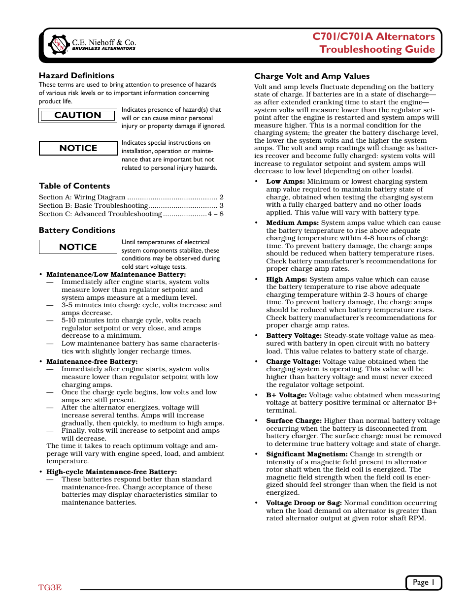C.E. Niehoff & Co. C701/C701A Troubleshooting Guides User Manual | 8 pages