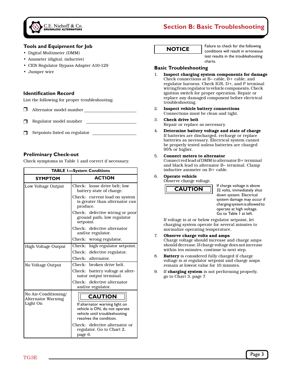 Caution, Notice | C.E. Niehoff & Co. C701/C701A Troubleshooting Guides User Manual | Page 3 / 8