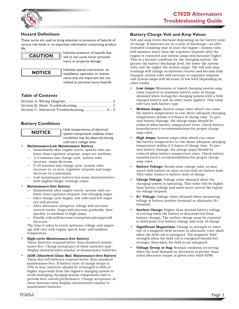 C.E. Niehoff & Co. C702D Troubleshooting Guides User Manual | 5 pages