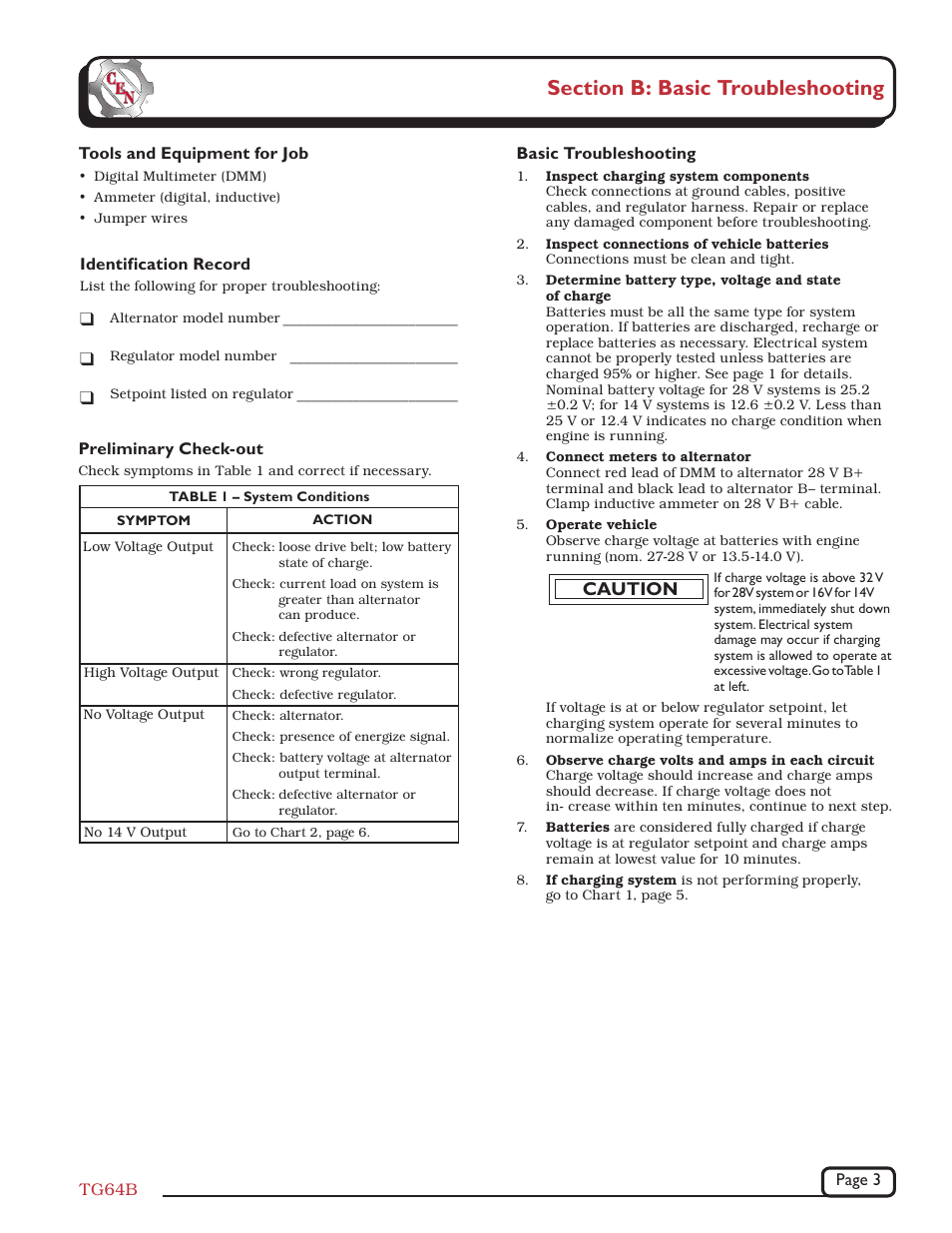 Caution | C.E. Niehoff & Co. C709/C725 Troubleshooting Guides User Manual | Page 3 / 8
