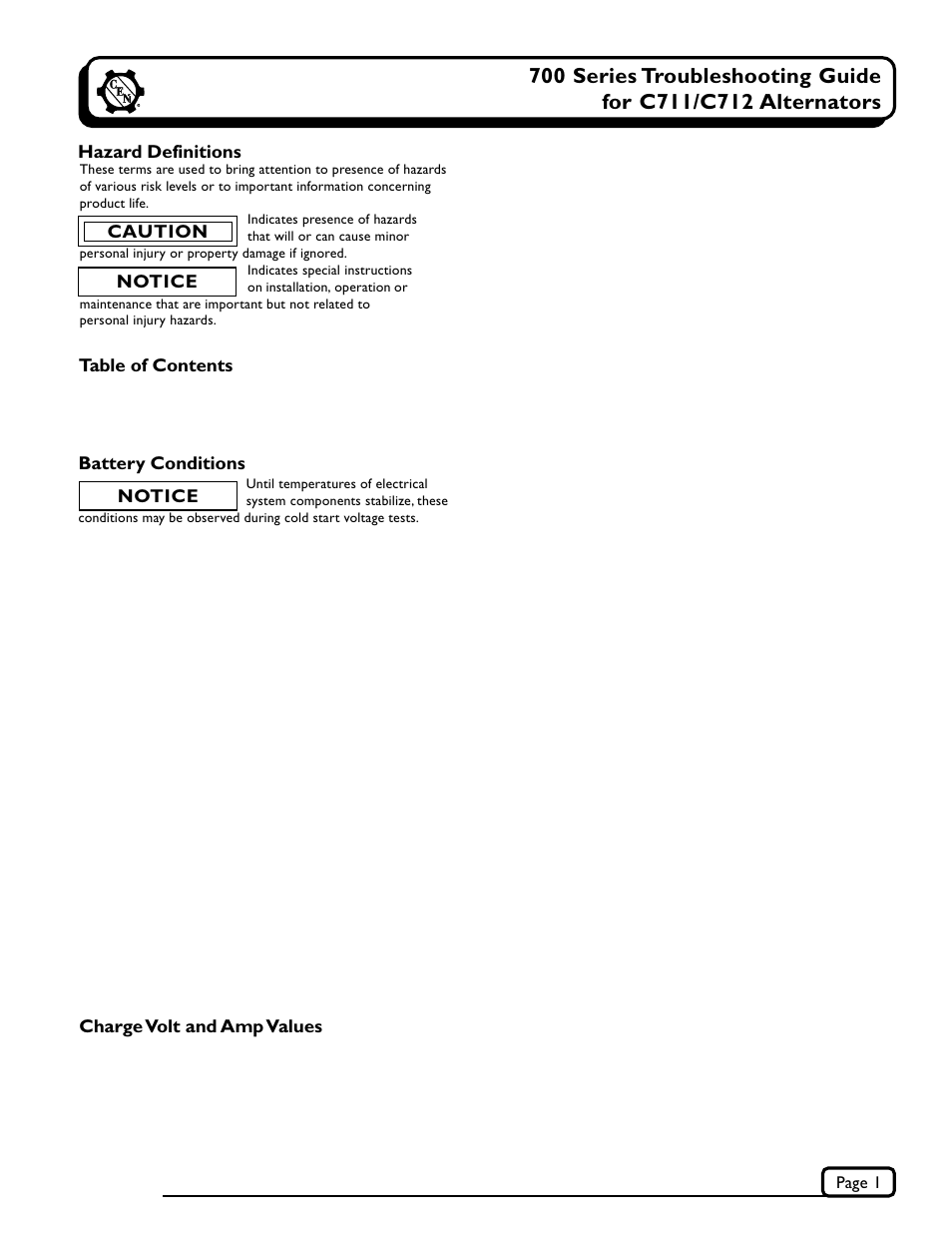 C.E. Niehoff & Co. C711/C712 Troubleshooting Guides User Manual | 8 pages