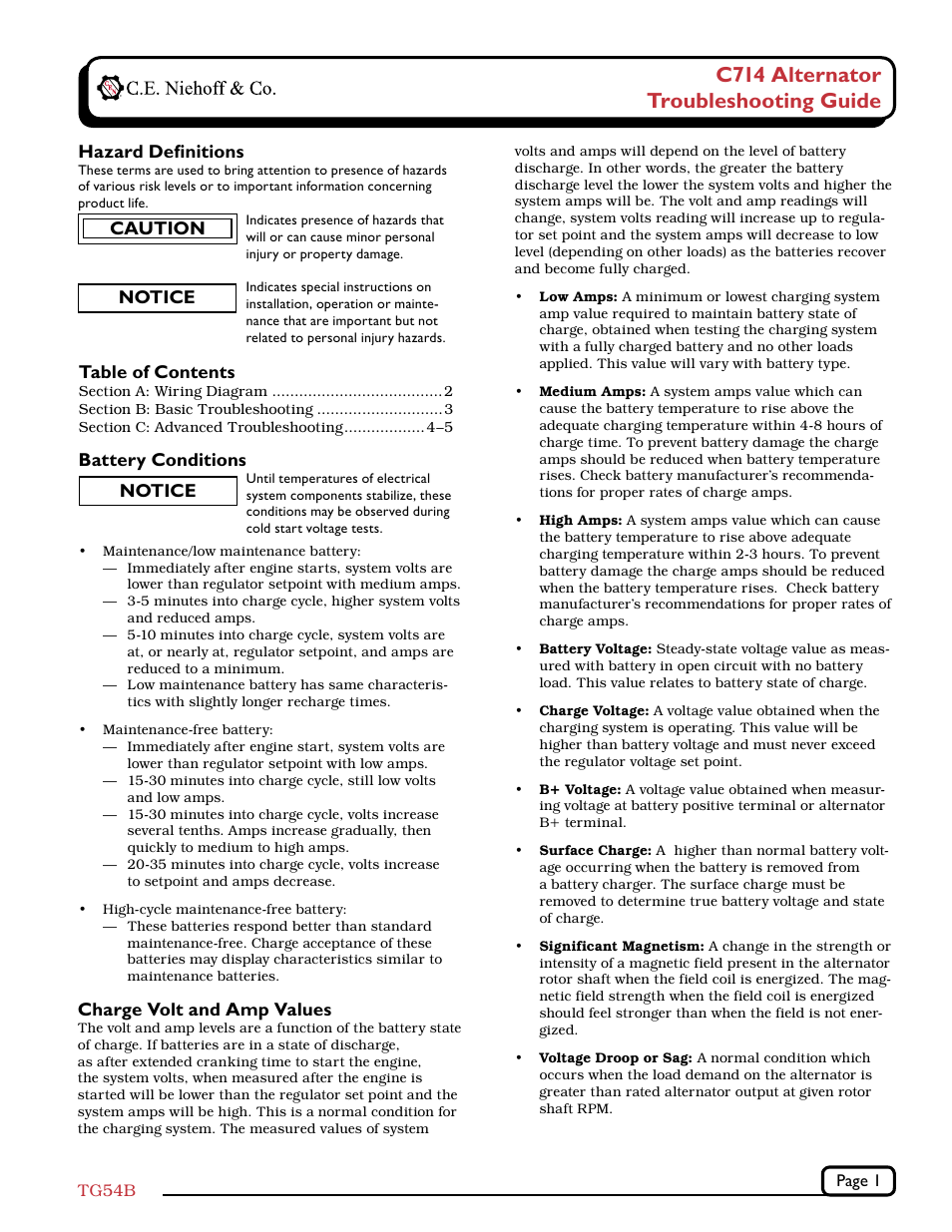 C.E. Niehoff & Co. C714 Troubleshooting Guides User Manual | 5 pages