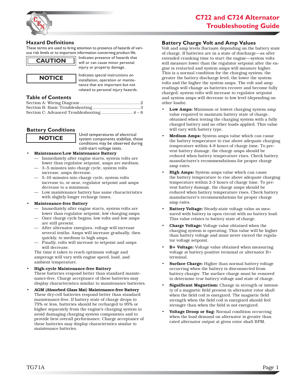 C.E. Niehoff & Co. C722 & C724 Troubleshooting Guides User Manual | 6 pages
