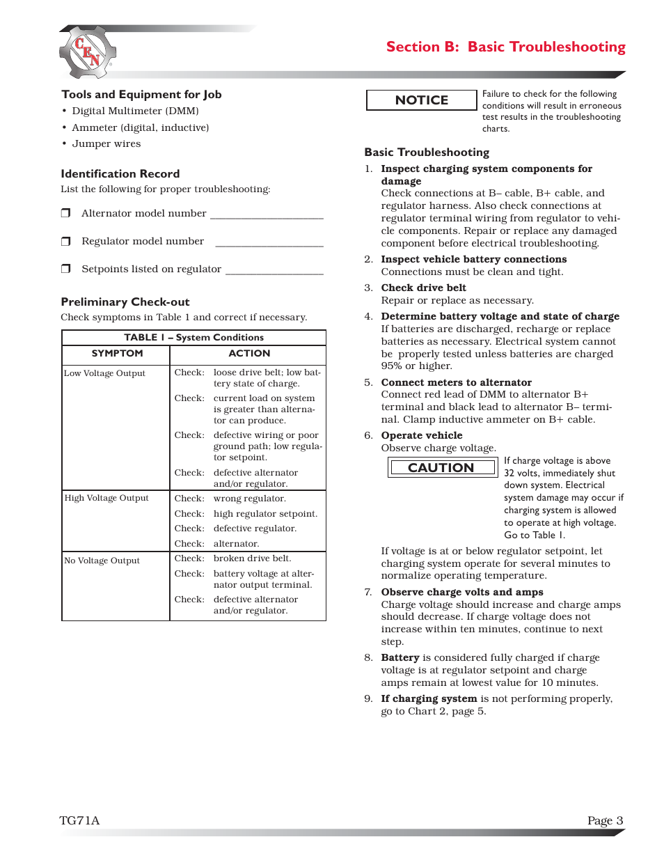 Caution, Notice | C.E. Niehoff & Co. C722 & C724 Troubleshooting Guides User Manual | Page 3 / 6