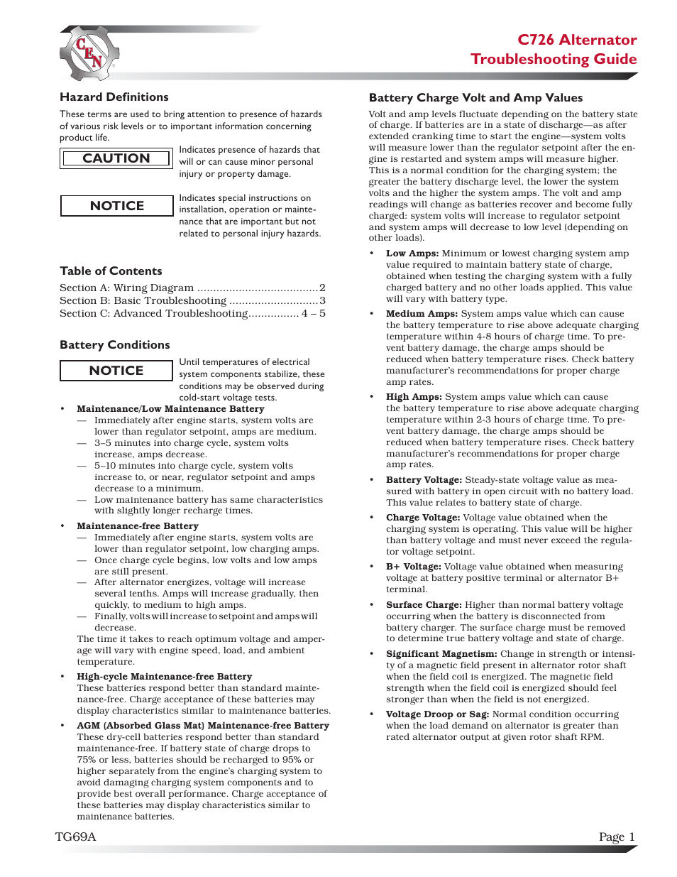 C.E. Niehoff & Co. C726 Troubleshooting Guides User Manual | 5 pages