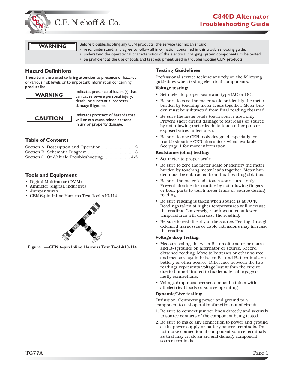 C.E. Niehoff & Co. C840D Troubleshooting Guides User Manual | 5 pages